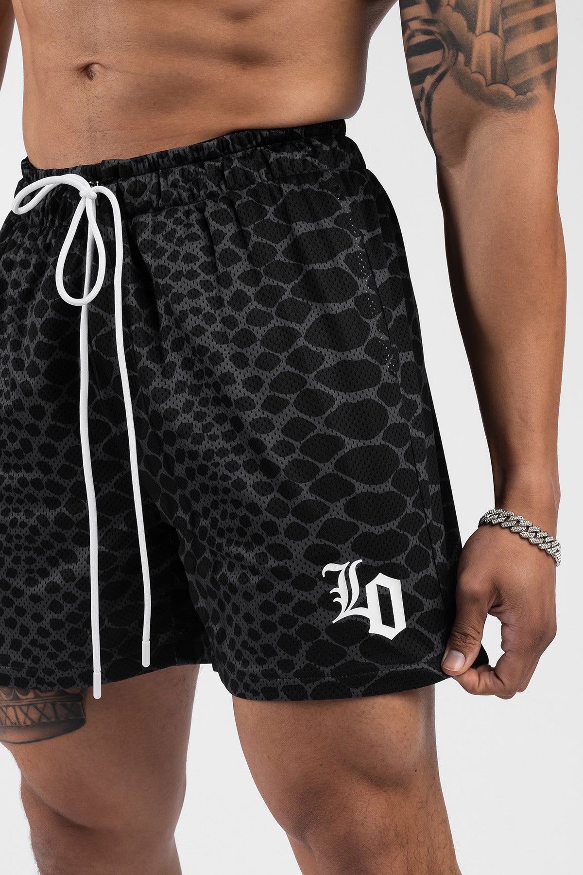 Snake Print Mesh Shorts