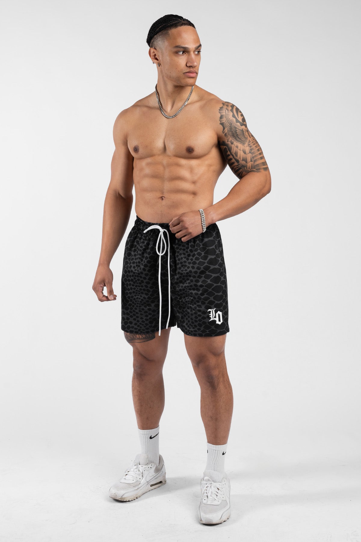 Snake Print Mesh Shorts