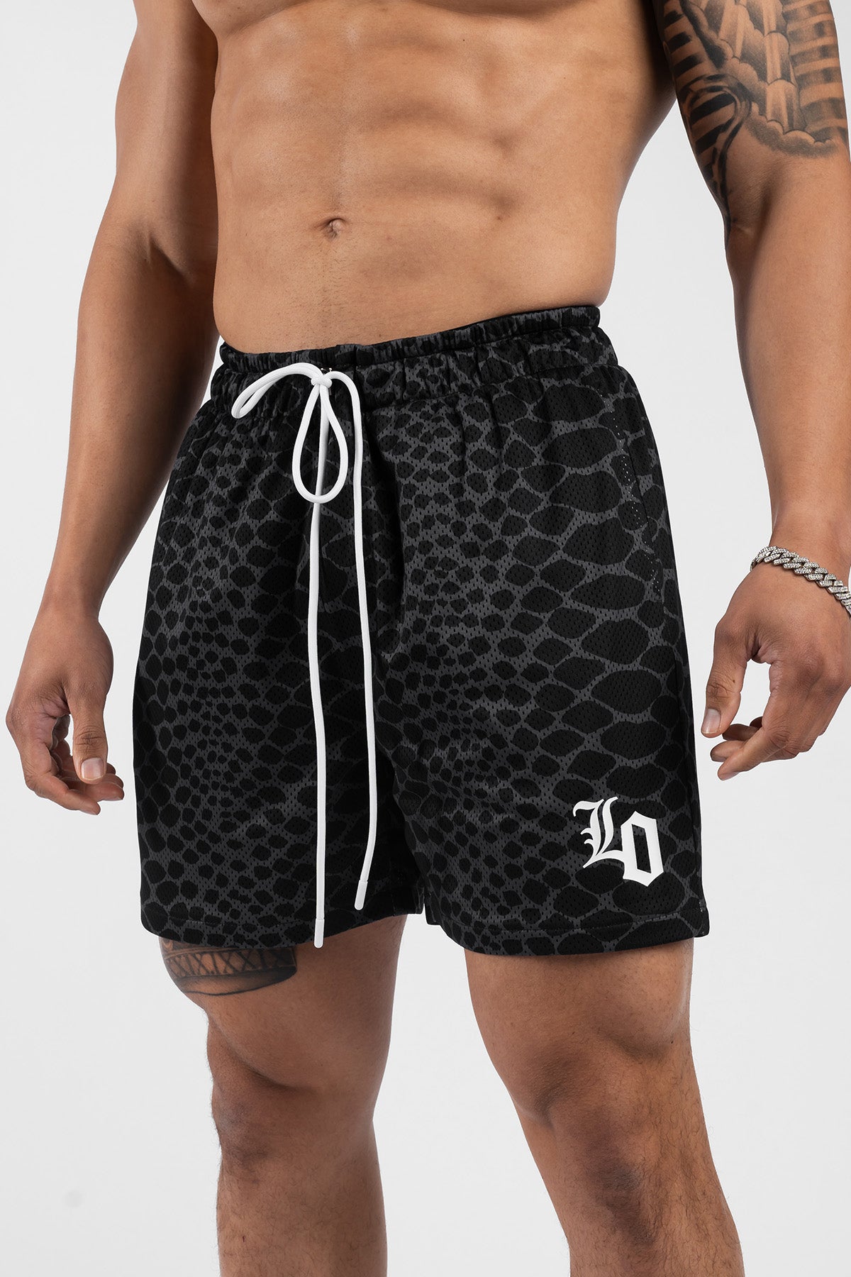 Snake Print Mesh Shorts