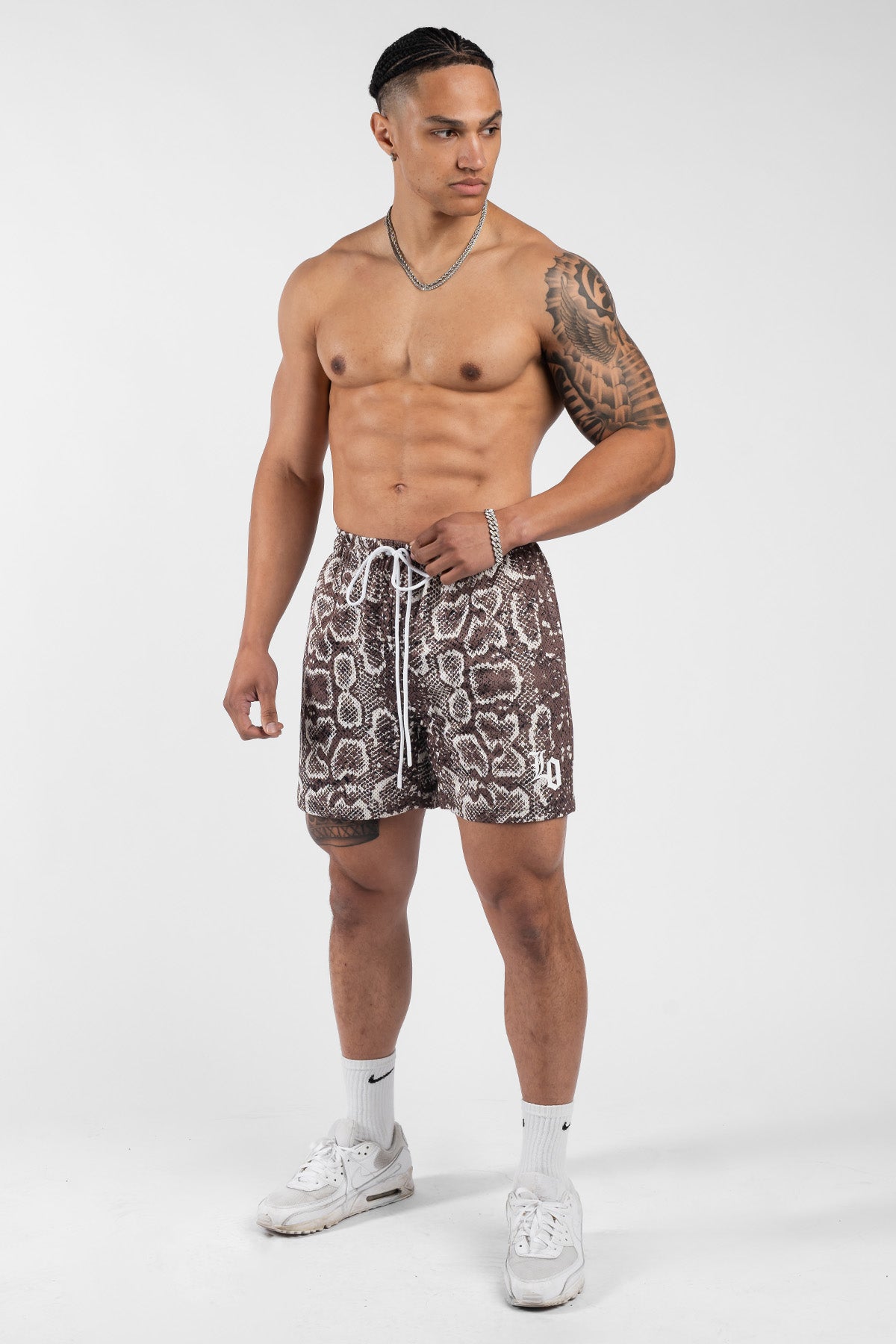 Snake Print Mesh Shorts