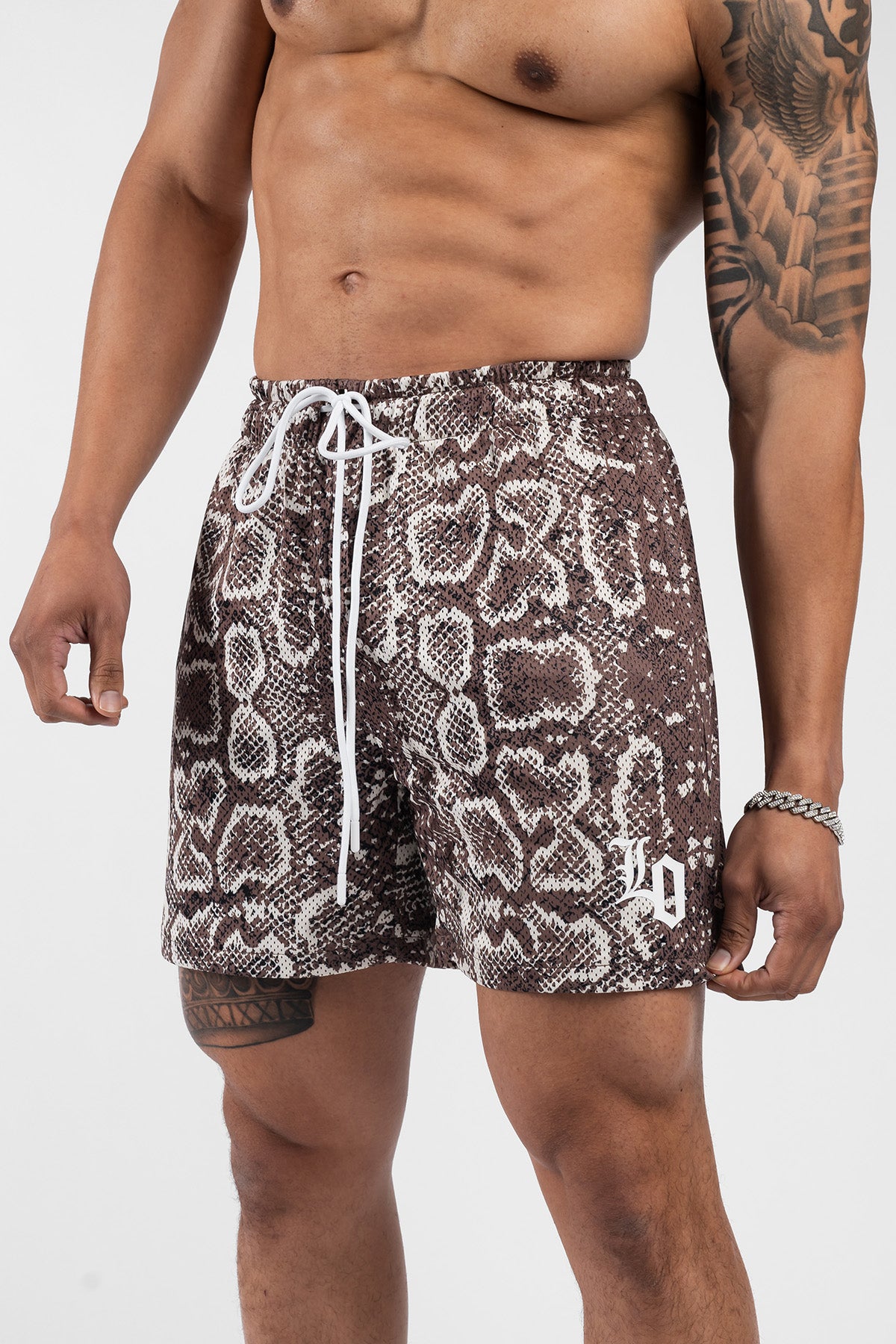 Snake Print Mesh Shorts