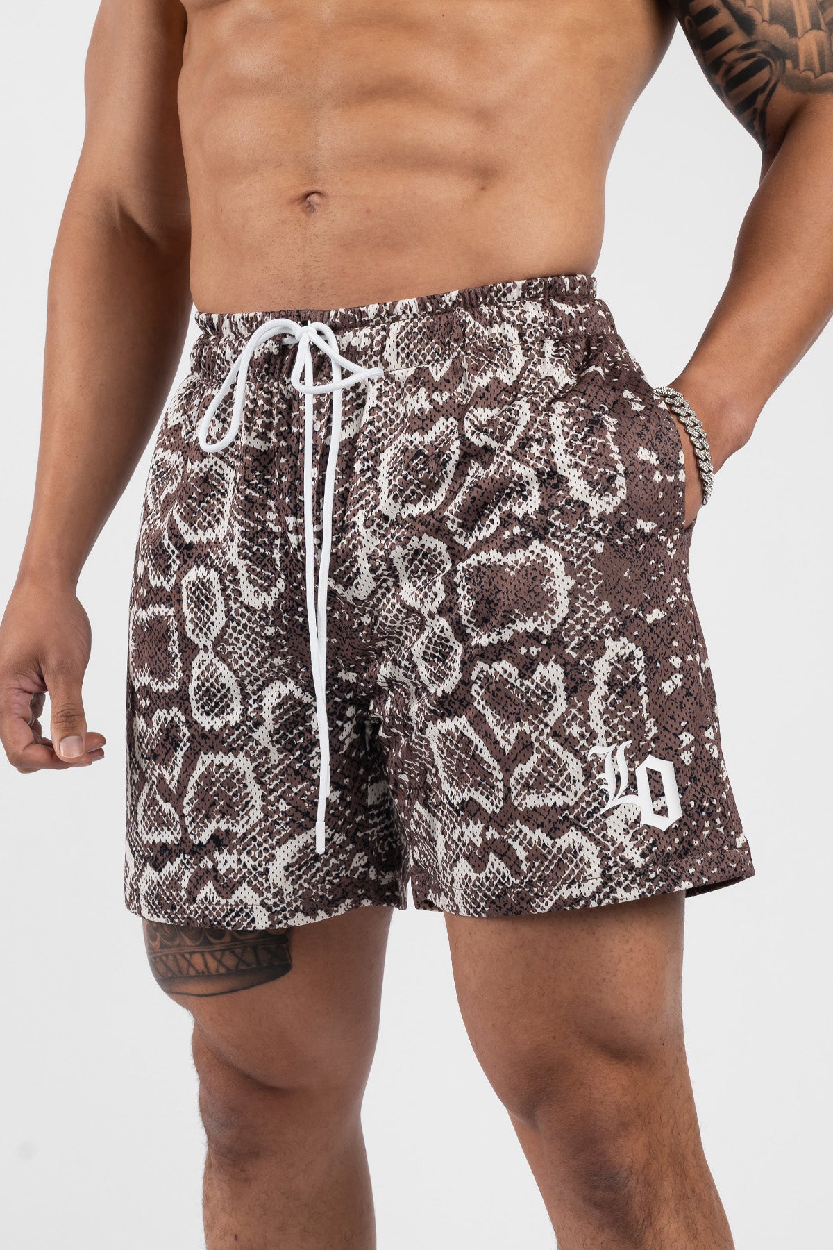 Snake Print Mesh Shorts