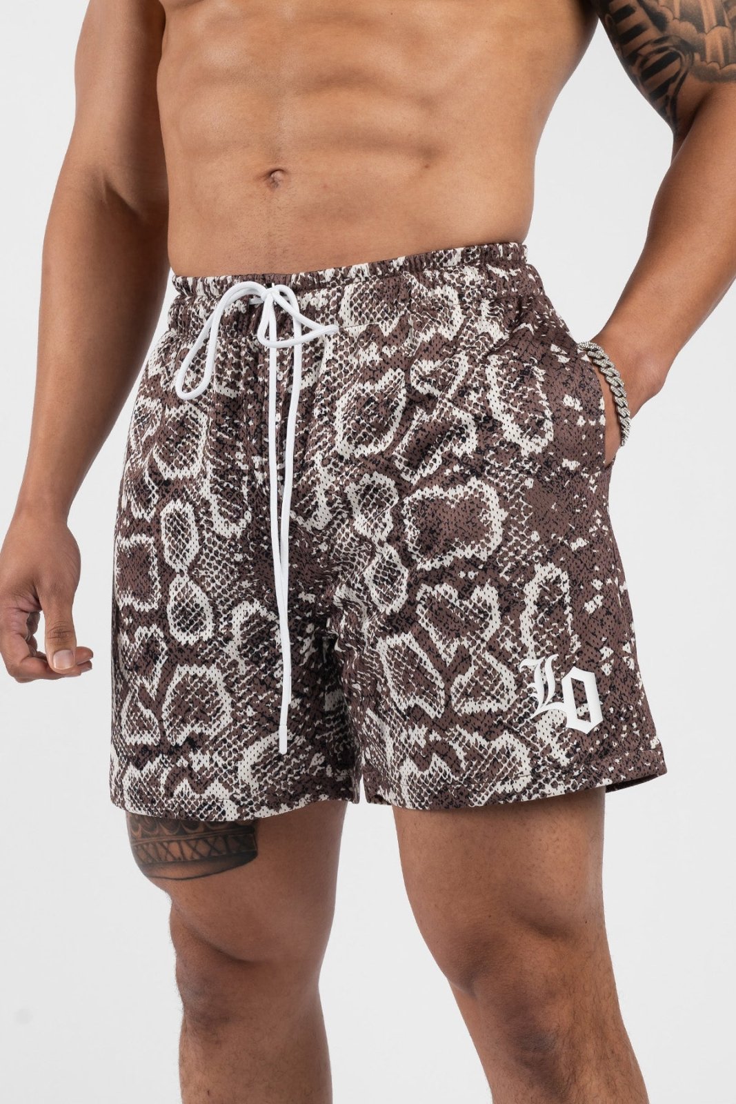 Snake Print Mesh Shorts - LO Store